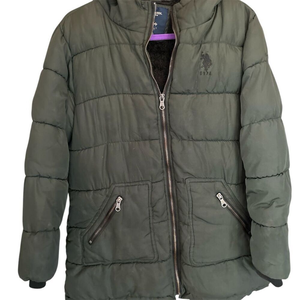 U.S. Polo Assn. women’s  Green‎ Puffer Jacket with Hood Size L Casual